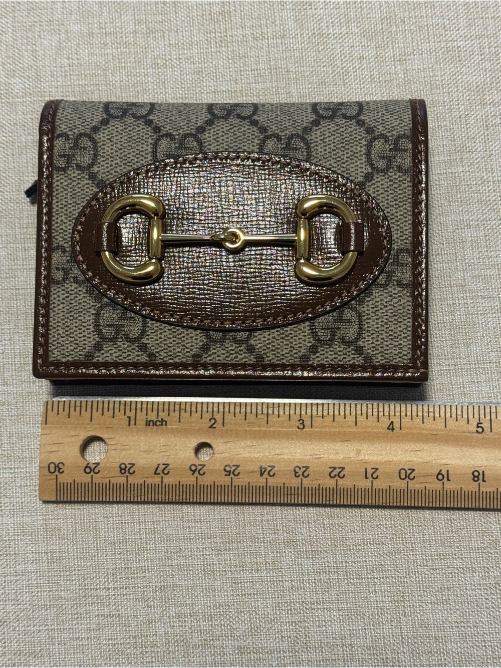Gucci Horsebit 1955  Card Case wallet with Brown Leather & Gold Horsebit - Picture 6 of 14